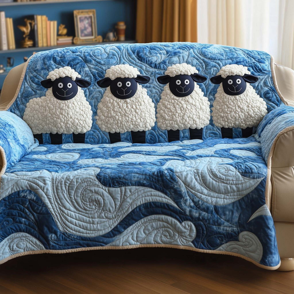 Sheep Above the Rolling Blue Waves Sofa Cover