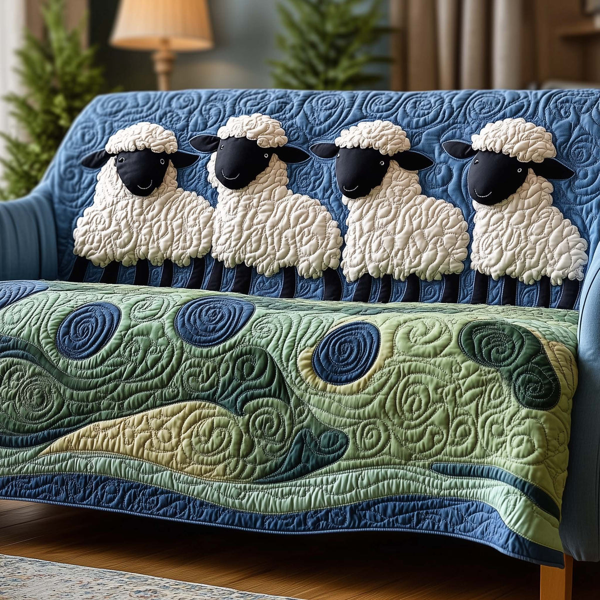 Sheep on the Green Swirl Field Sofa Cover