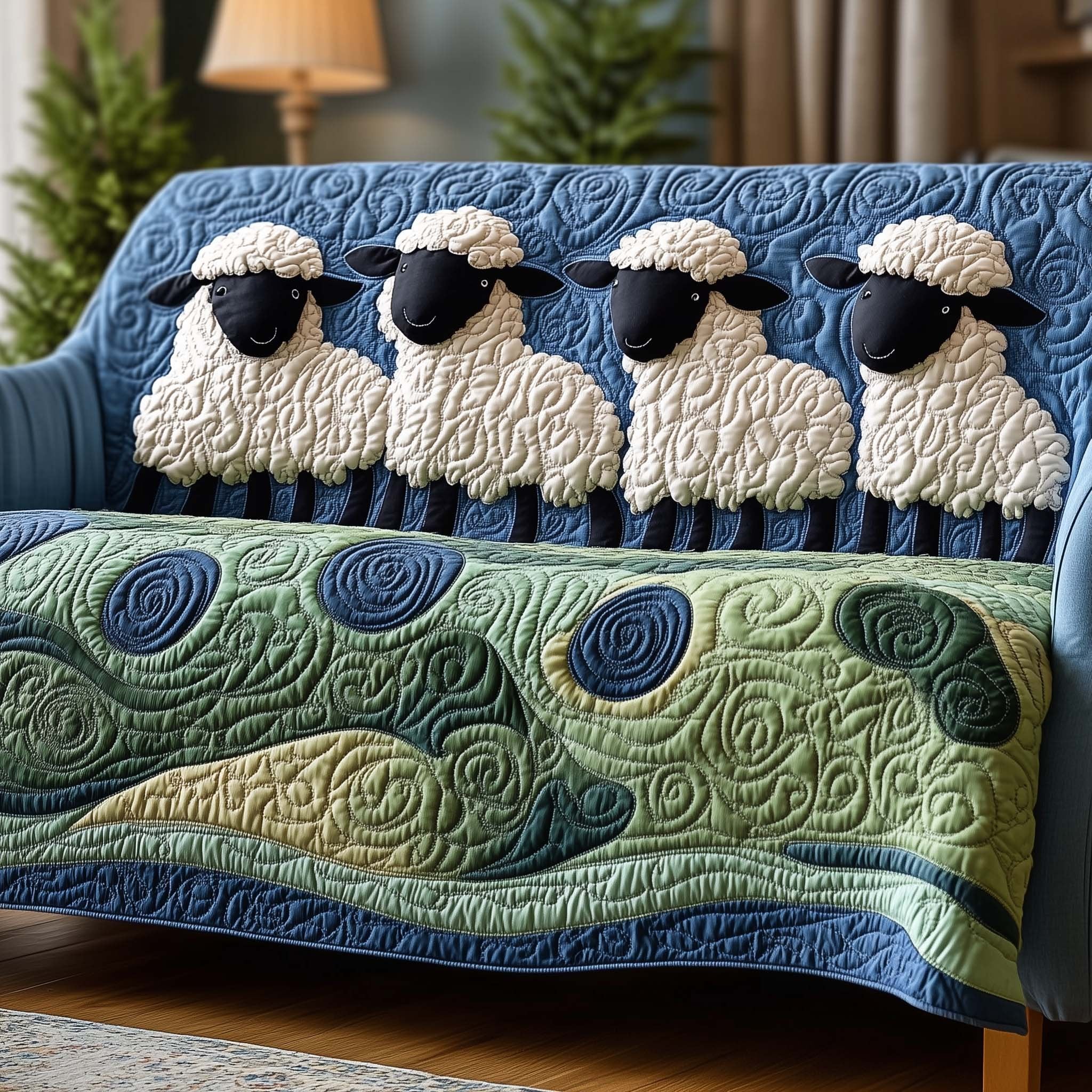 Sheep on the Green Swirl Field Sofa Cover