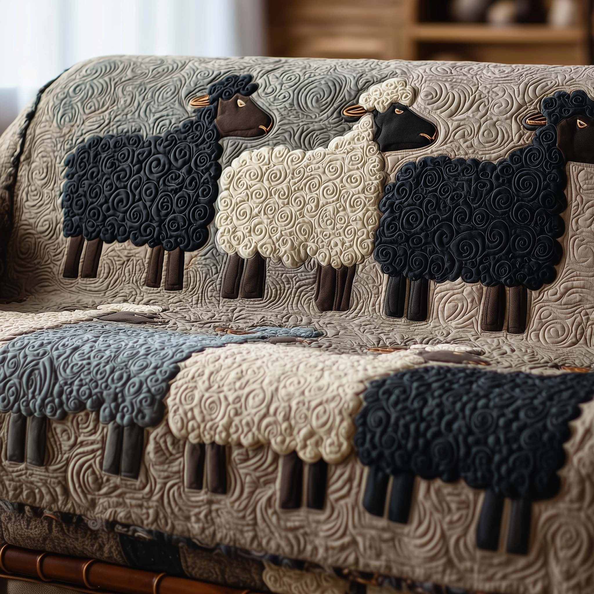 Black and White Sheep on Grey Sofa Cover