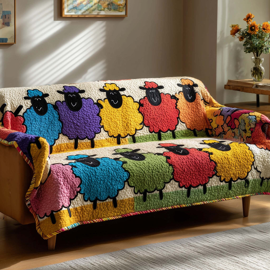 Rainbow Coloured Flock of Sheep Sofa Cover