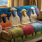 Sheep Above Warm Red and Olive Swirls Sofa Cover