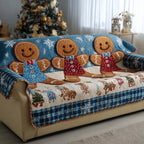 Gingerbread Couple on Blue and Cream Sofa Cover