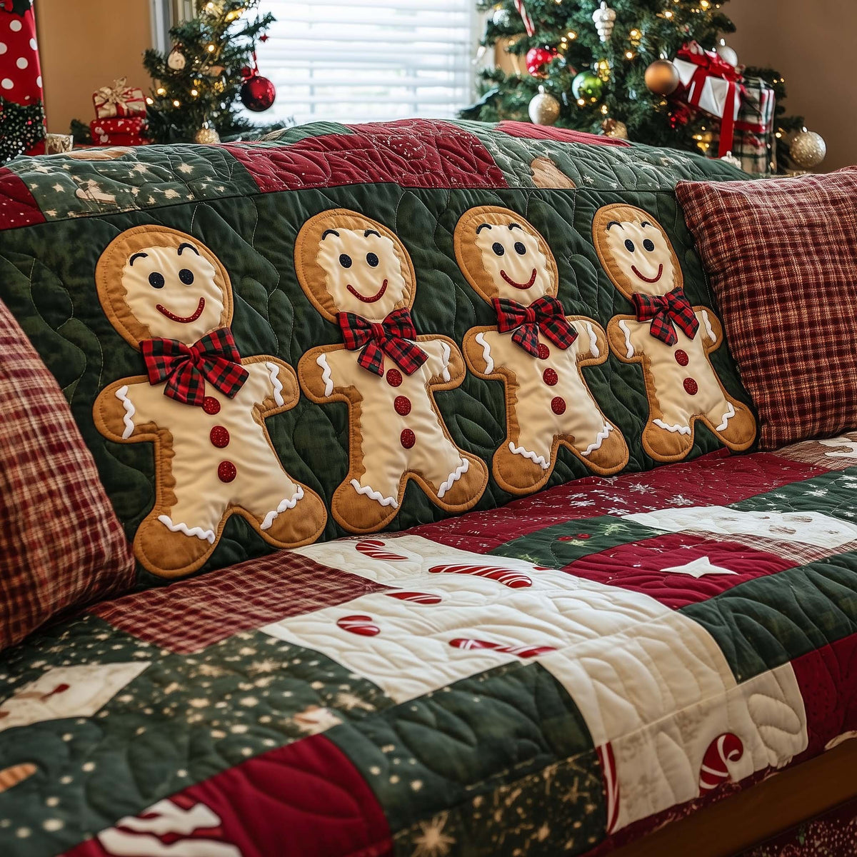 Gingerbread Men with Red Bow Ties Sofa Cover