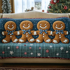 Gingerbread Men on Green Plaid Snowflakes Sofa Cover