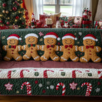 Gingerbread Men in Santa Hats with Candy Canes Sofa Cover
