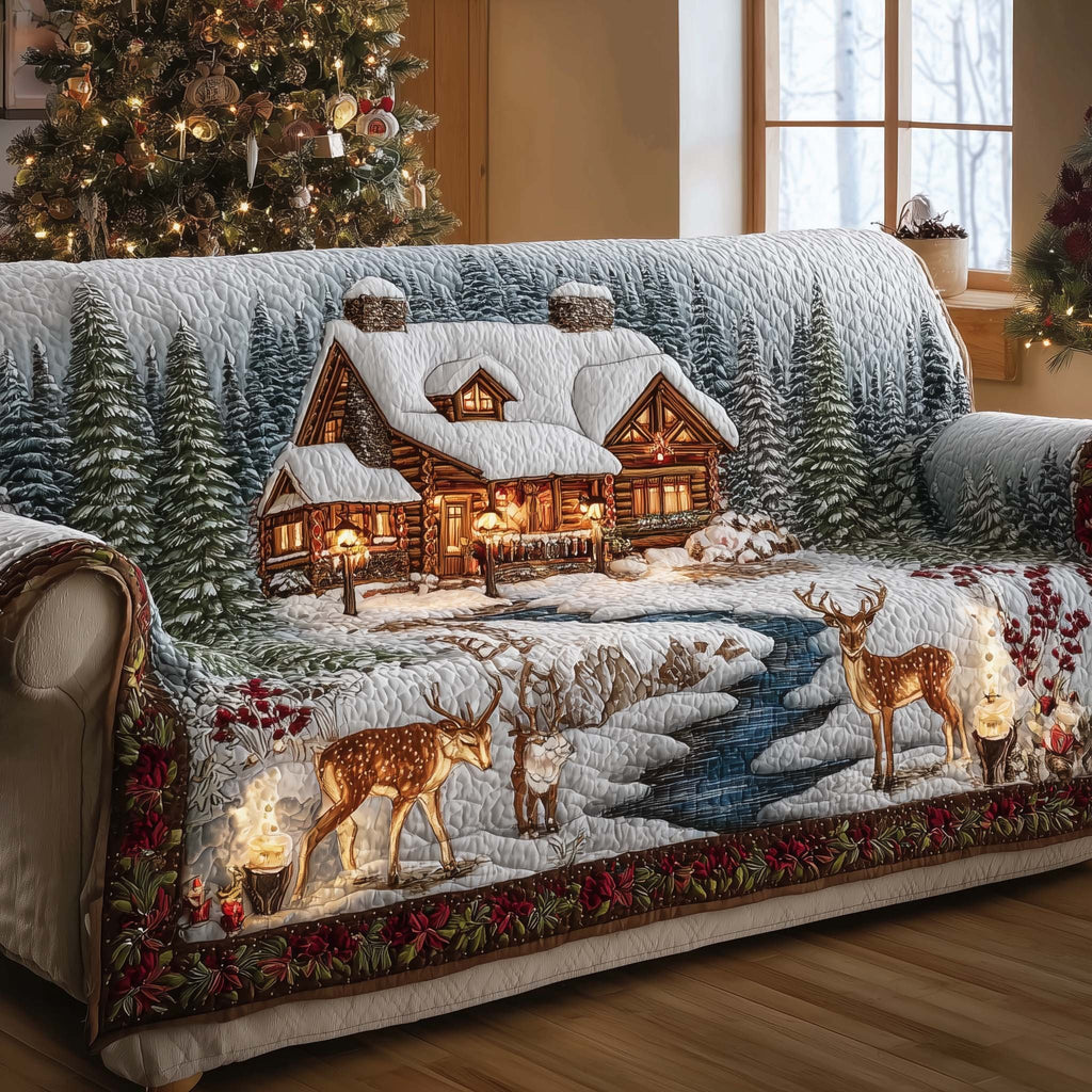 Deer at the Creek by the Glowing Cabin Sofa Cover