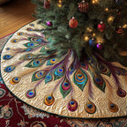 Golden Peacock Plumes with Red Rim Christmas Tree Skirt