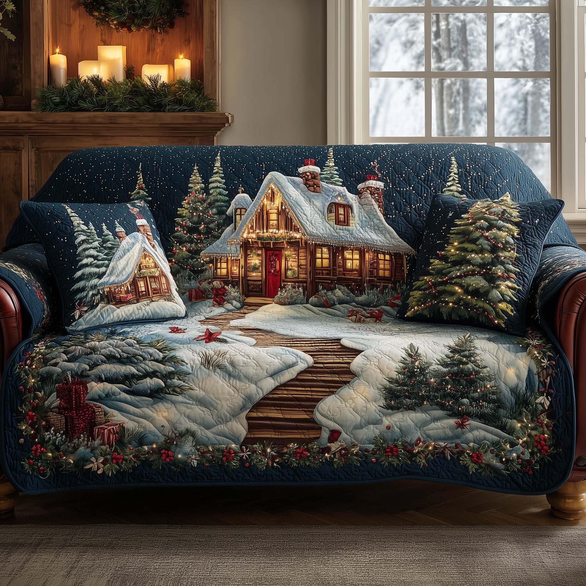 Wooden Bridge to the Snowy Cottage Sofa Cover