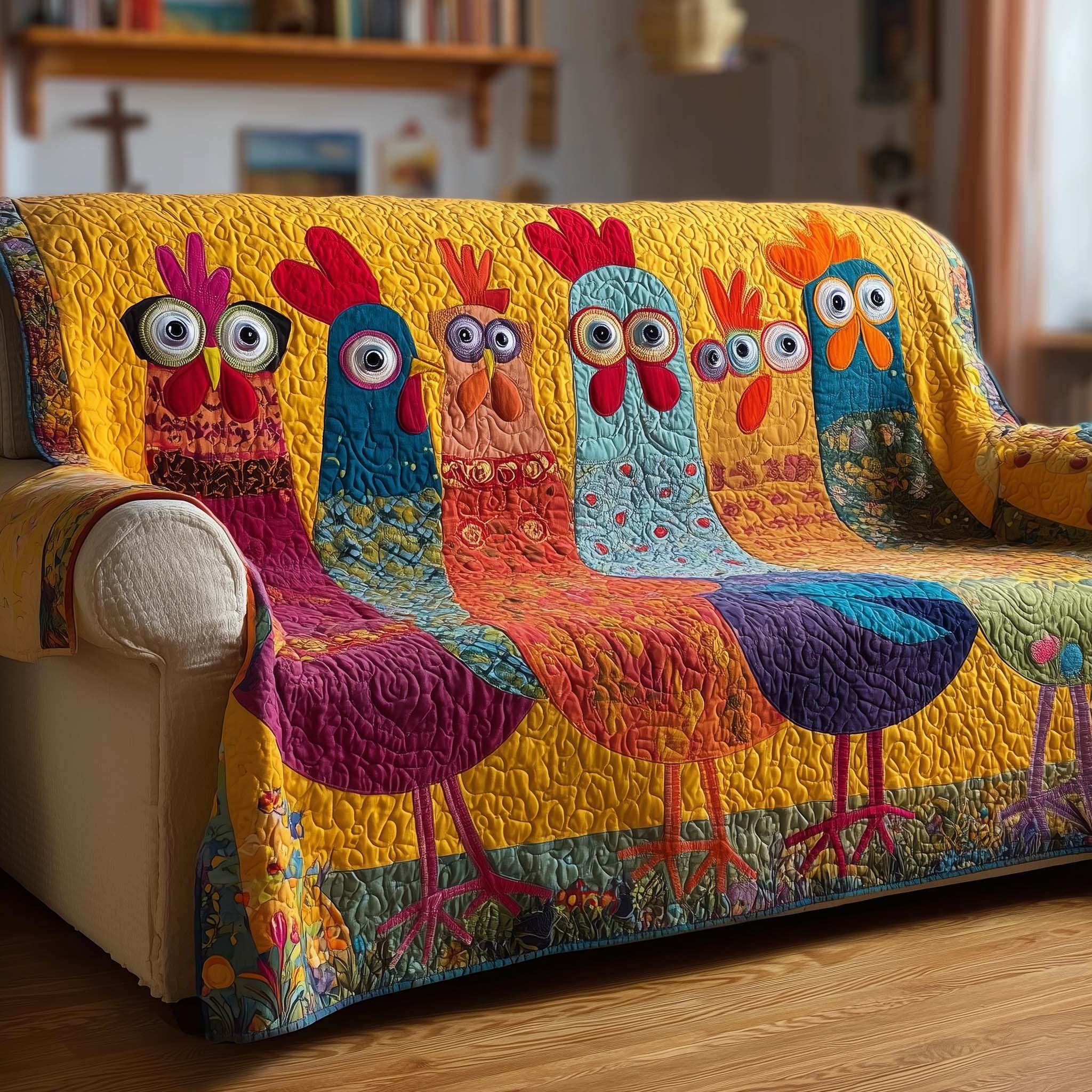 Tall Chickens in Sunset Colours Sofa Cover