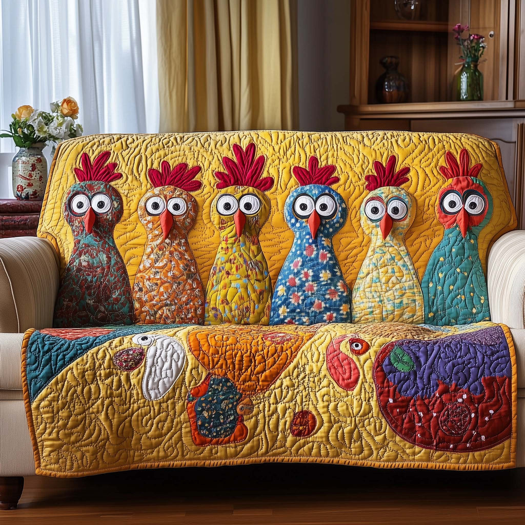 Chickens on Golden Paisley Sofa Cover