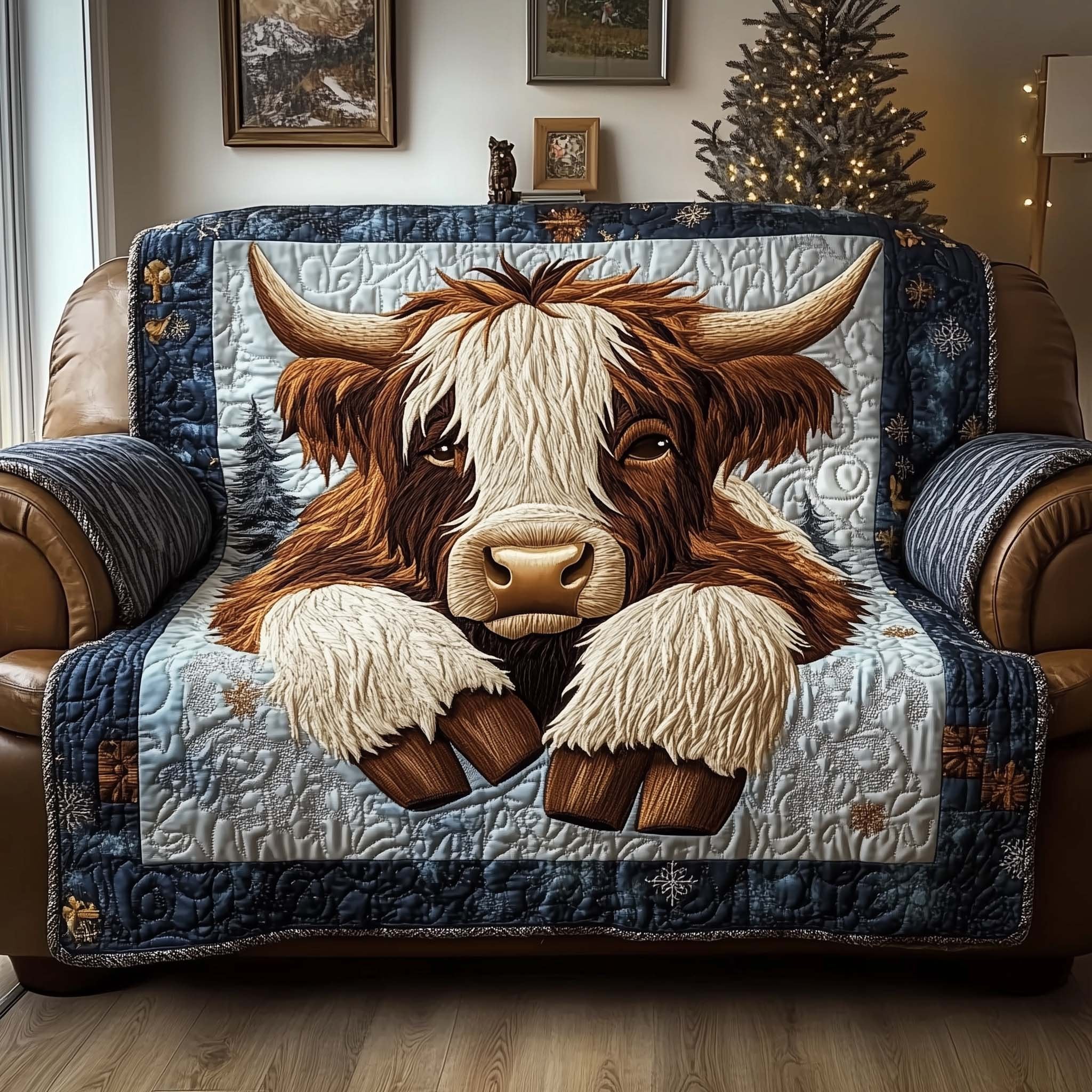 Highland Cow on Slate Blue Sofa Cover