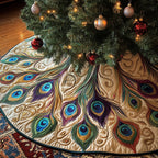 Cream Peacock Plumes with Jewel Eyes Christmas Tree Skirt