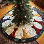 Cat Silhouettes on Cream Swirls Christmas Tree Skirt