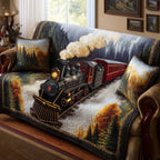 Steam Engine Along the Mountain Forest Sofa Cover
