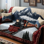 Black and Red Train in the Snowy Mountains Sofa Cover