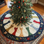 Cats on Cream with Blue Floral Border Christmas Tree Skirt