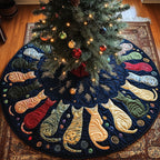 Cats on Navy and Red Wedges Christmas Tree Skirt