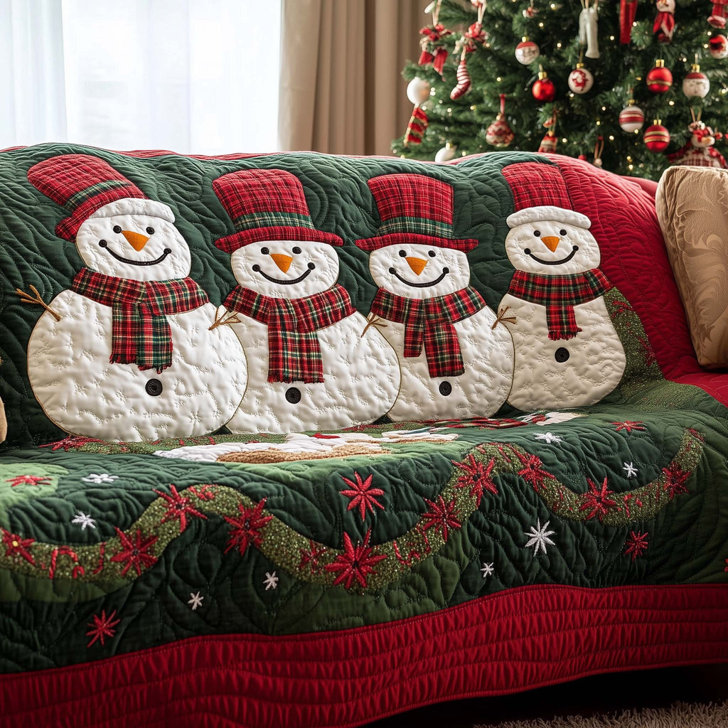Snowmen Above the Green Garland Sofa Cover