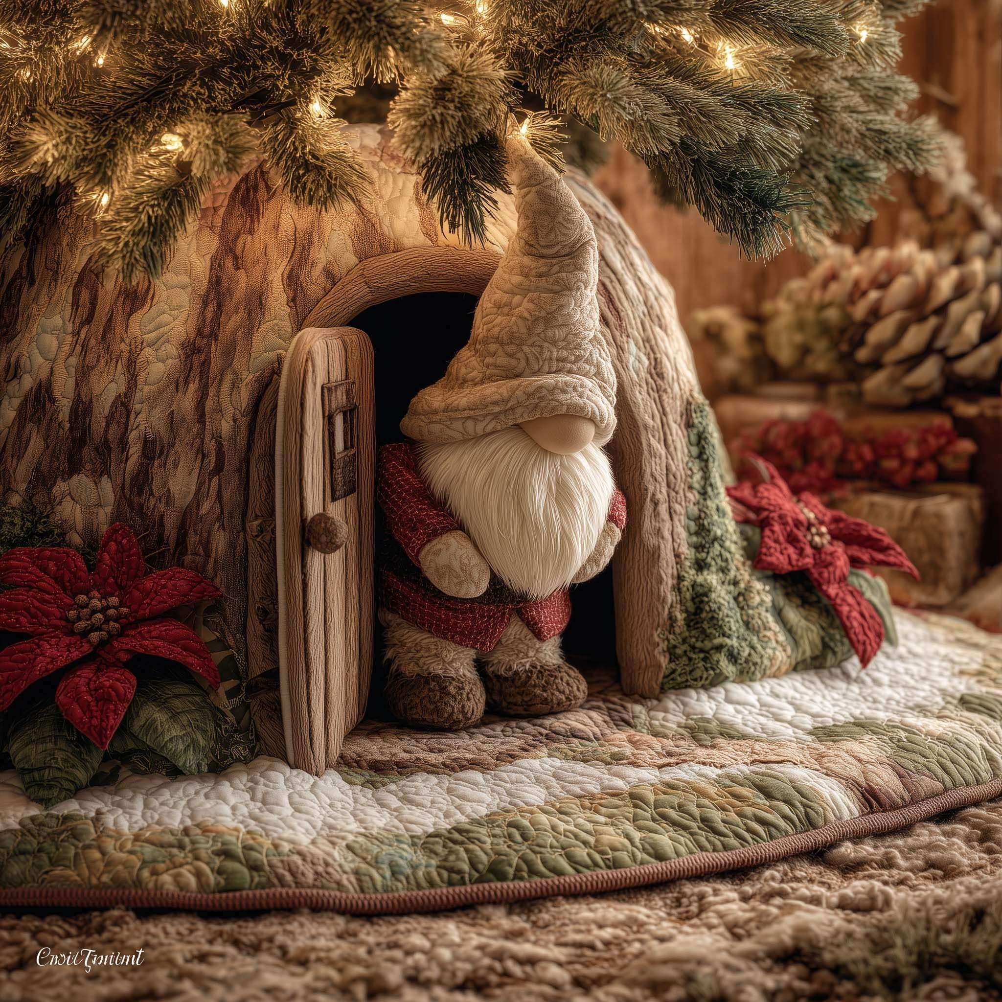 Gnome Behind the Wooden Door Christmas Tree Skirt
