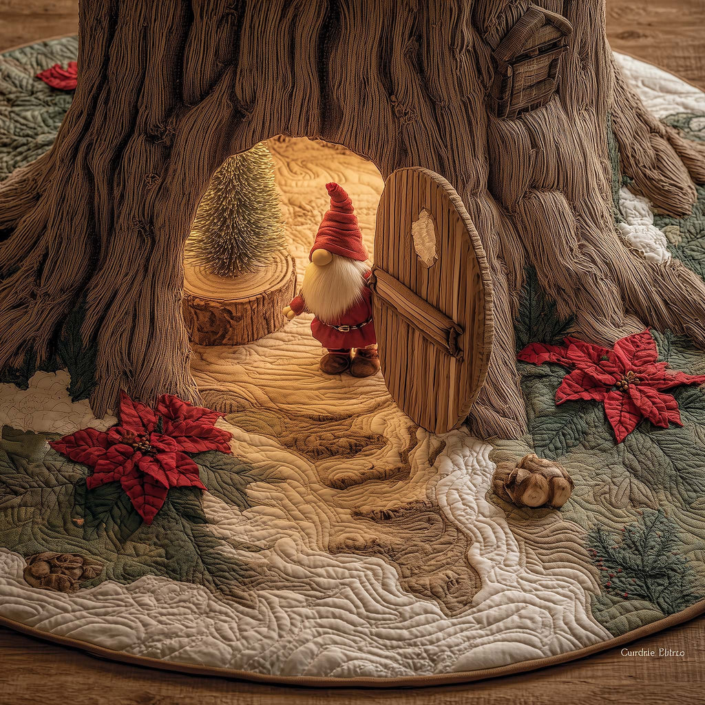 Gnome at the Round Tree Door Christmas Tree Skirt