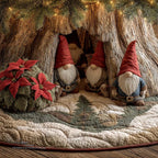 Gnomes with Poinsettias by the Tree Christmas Tree Skirt