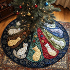 White Cats on Navy and Red Christmas Tree Skirt