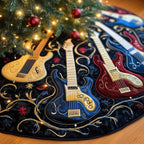 Electric Guitars on Navy Gold Scroll Christmas Tree Skirt