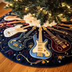 Blue Guitars on Navy Circle Christmas Tree Skirt