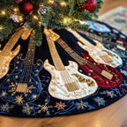 Guitars with Snowflakes Navy and White Christmas Tree Skirt