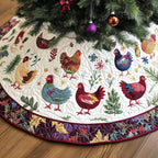 Hens and Holly on Ivory Christmas Tree Skirt