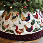 Rooster Flock on Snow White Christmas Tree Skirt