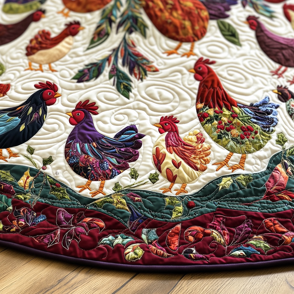 Rooster Pair in Calico Christmas Tree Skirt