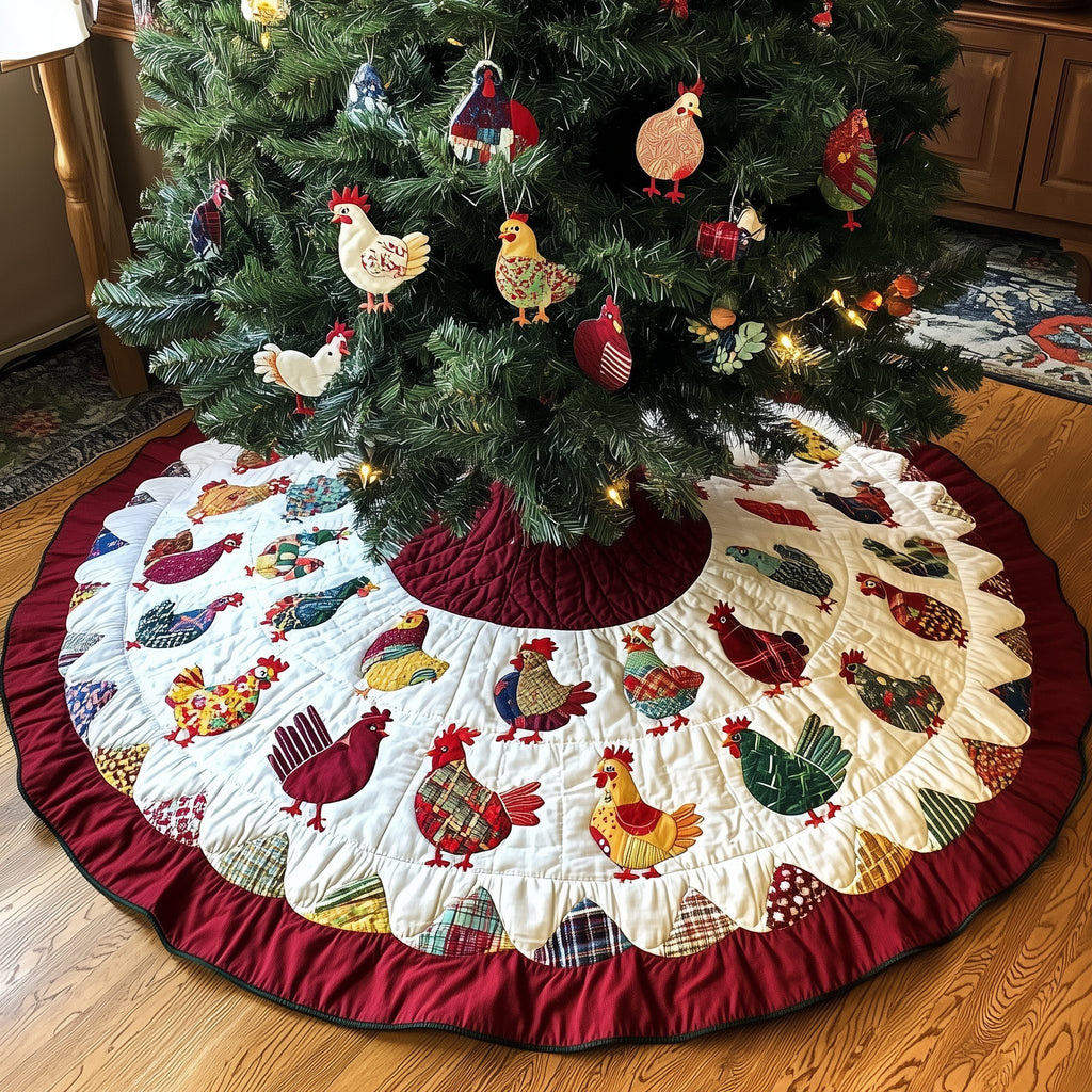 Songbird Hens in the Leaves Christmas Tree Skirt