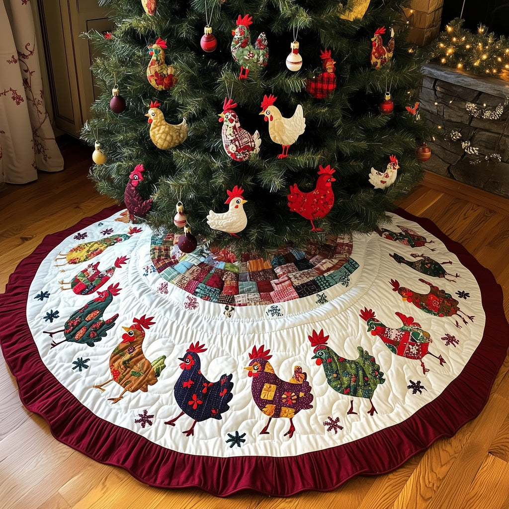 Chicken Run with Ruffle Trim Christmas Tree Skirt