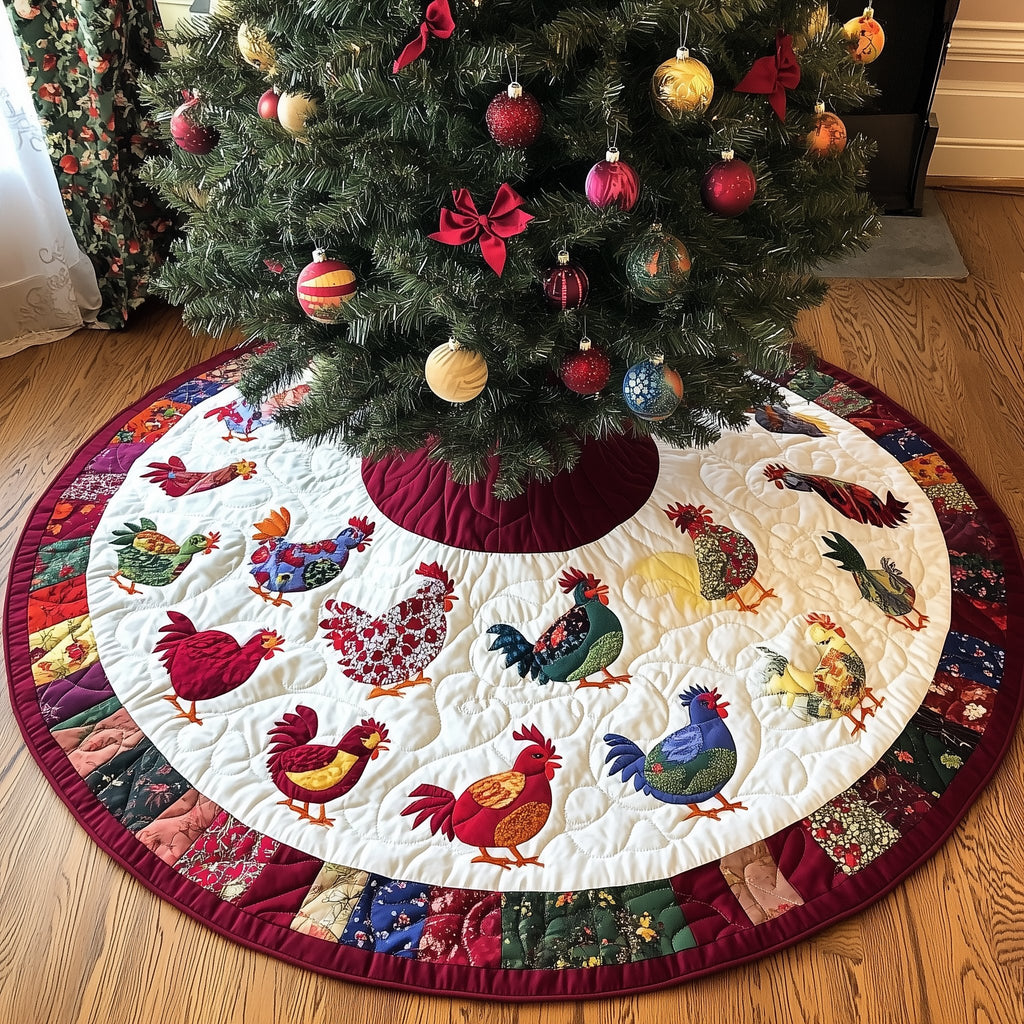 Hens on Parade with Patch Sashes Christmas Tree Skirt