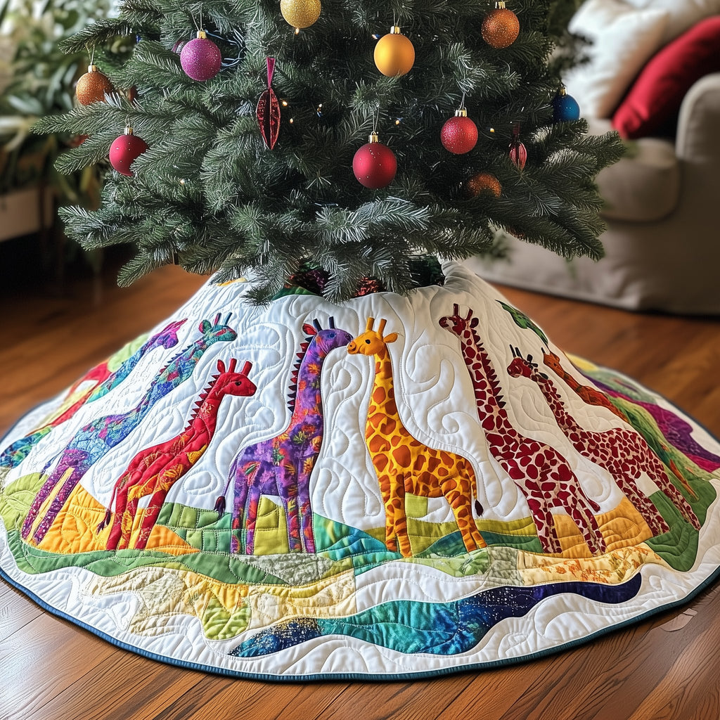 Rainbow Giraffe Herd Christmas Tree Skirt