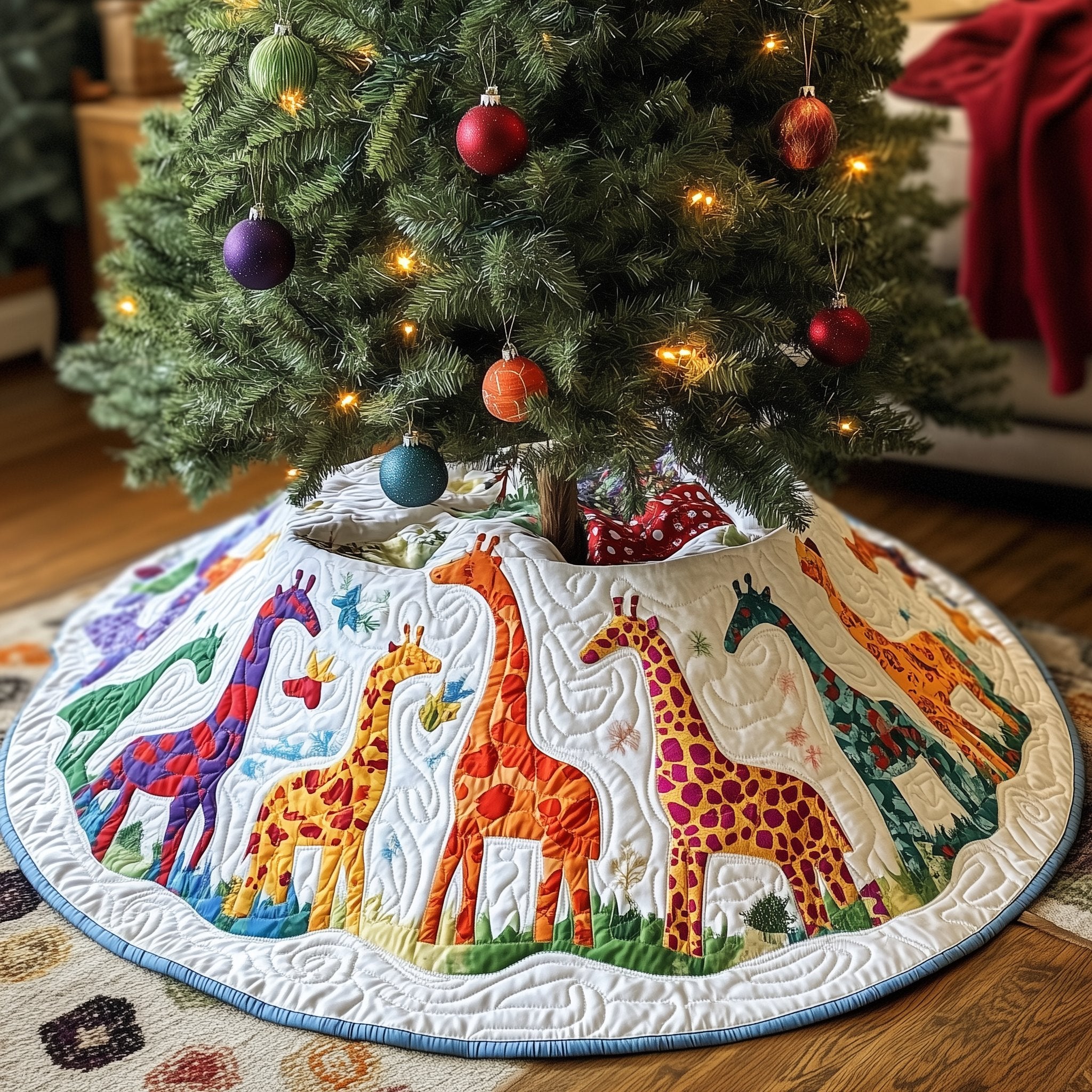 Calico Giraffes with Stars Christmas Tree Skirt