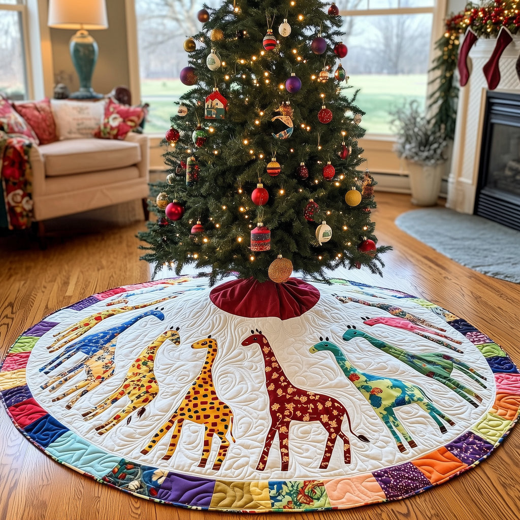 Giraffe Ring with Rainbow Trim Christmas Tree Skirt