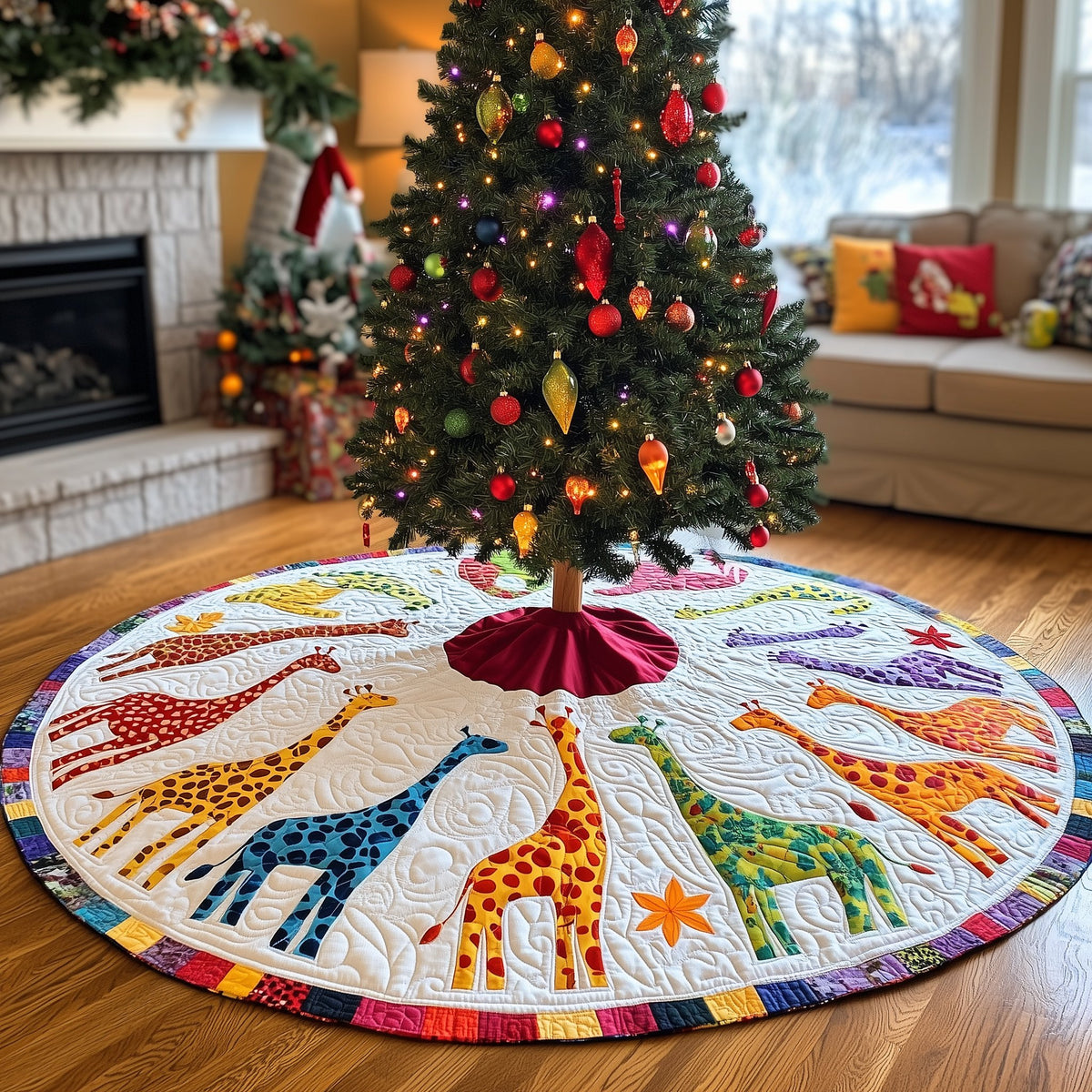Giraffe Pair Under the Stars Christmas Tree Skirt