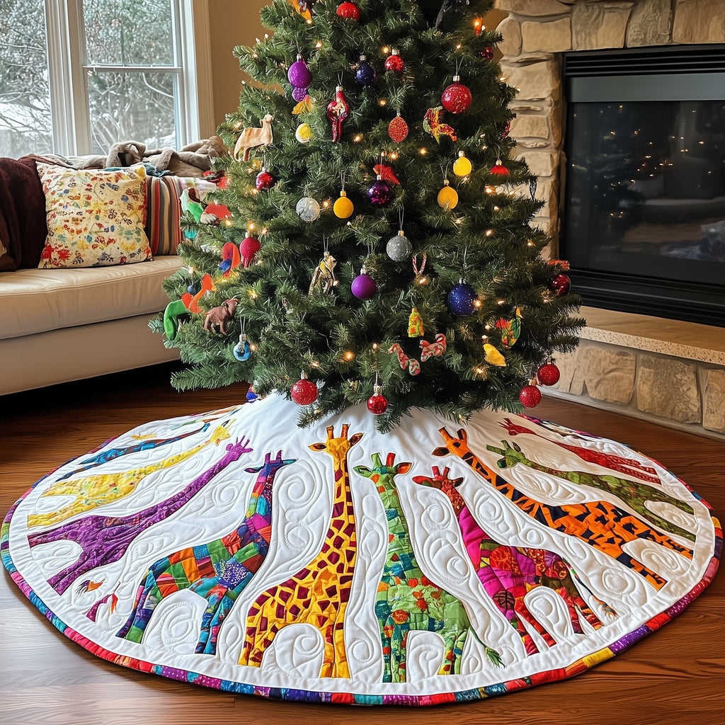 Jewel Giraffe Gathering Christmas Tree Skirt