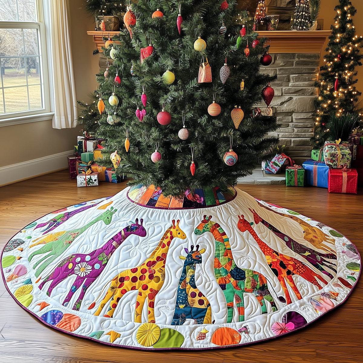 Purple Giraffe Patch Parade Christmas Tree Skirt