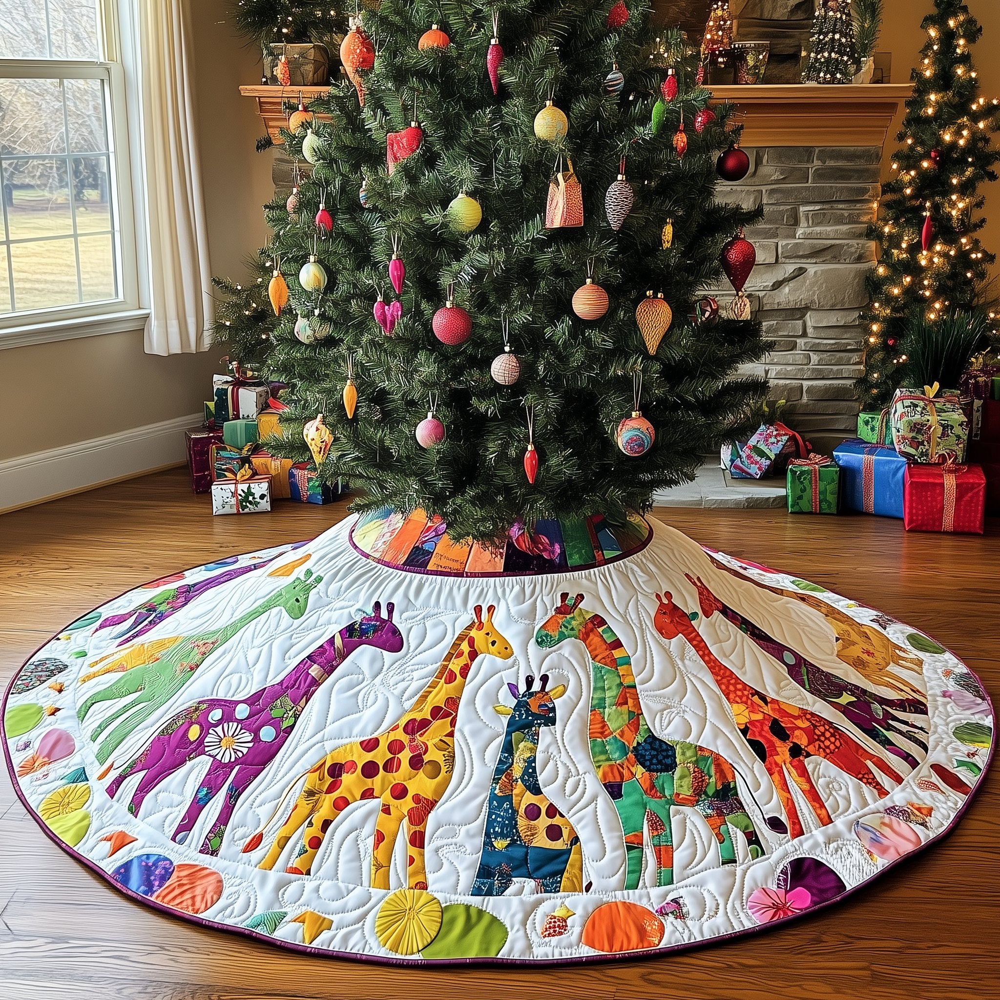 Purple Giraffe Patch Parade Christmas Tree Skirt