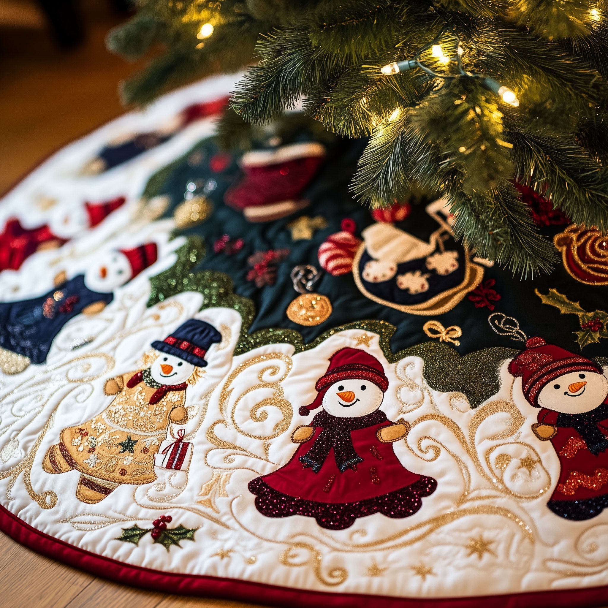 Snowmen on the Midnight Patch Christmas Tree Skirt