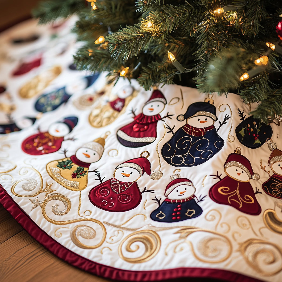 Snowman Sampler on Snow Christmas Tree Skirt