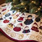 Snowman Sampler on Snow Christmas Tree Skirt