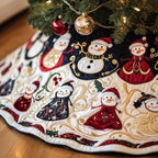 Dancing Snowmen in Red Dresses Christmas Tree Skirt