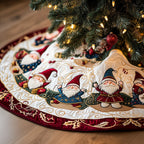 Gnomes on a Snowy Navy Hillside Christmas Tree Skirt