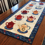 Teapots with a Blue Border Table Runner