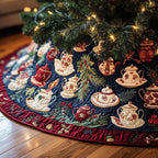 Teapot Collection on Navy Christmas Tree Skirt